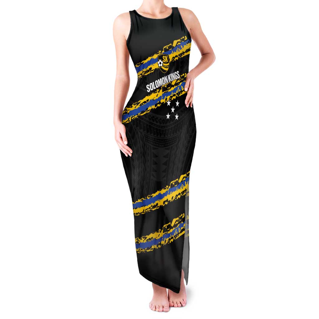 Kings Solomon Islands Football Custom Tank Maxi Dress Come On Solomons Polynesian Grunge Style LT14 Women Black - Polynesian Pride