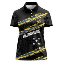 Kings Solomon Islands Football Custom Women Polo Shirt Come On Solomons Polynesian Grunge Style LT14 Female Black - Polynesian Pride