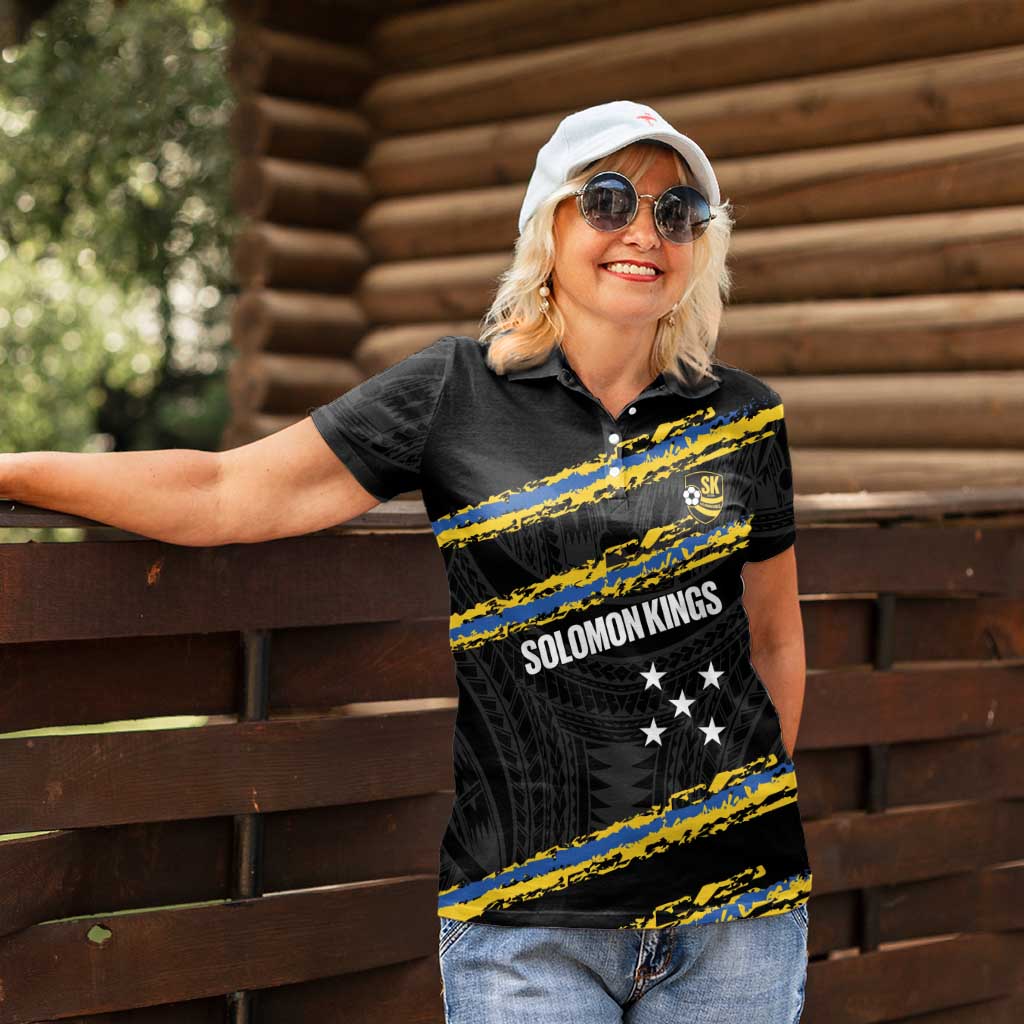 Kings Solomon Islands Football Custom Women Polo Shirt Come On Solomons Polynesian Grunge Style LT14 - Polynesian Pride