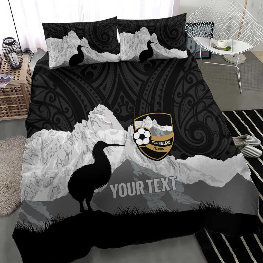 New Zealand South Island Football Custom Bedding Set Aoraki Mount Cook With Kiwi Maori Pattern