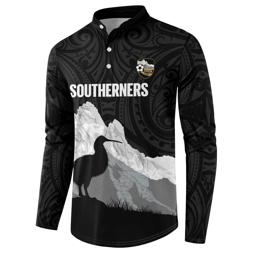 New Zealand South Island Football Custom Button Sweatshirt Aoraki Mount Cook With Kiwi Maori Pattern LT14 - Polynesian Pride