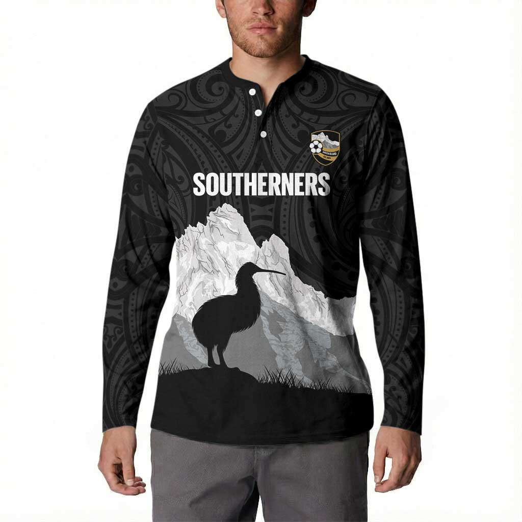 New Zealand South Island Football Custom Button Sweatshirt Aoraki Mount Cook With Kiwi Maori Pattern LT14 - Polynesian Pride