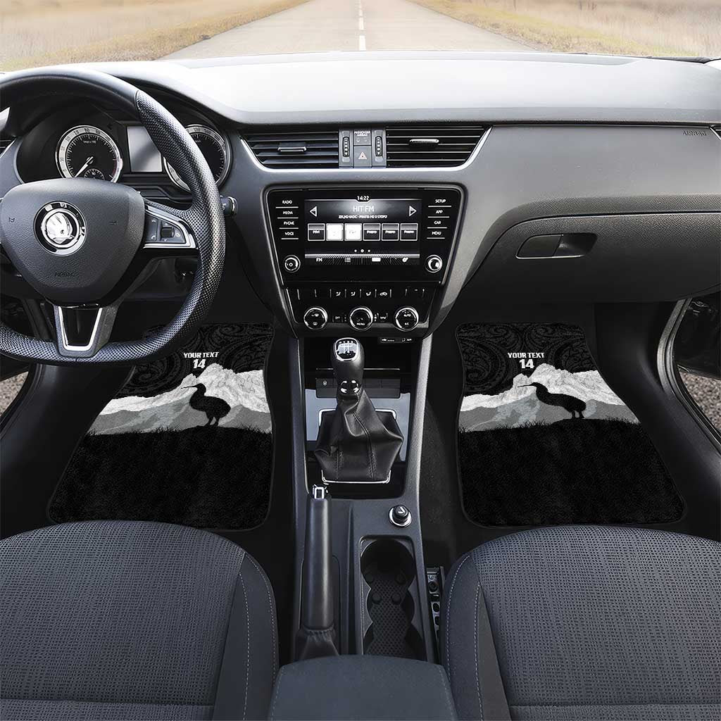 New Zealand South Island Football Custom Car Mats Aoraki Mount Cook With Kiwi Maori Pattern LT14 Set 2pcs - Front Black - Polynesian Pride