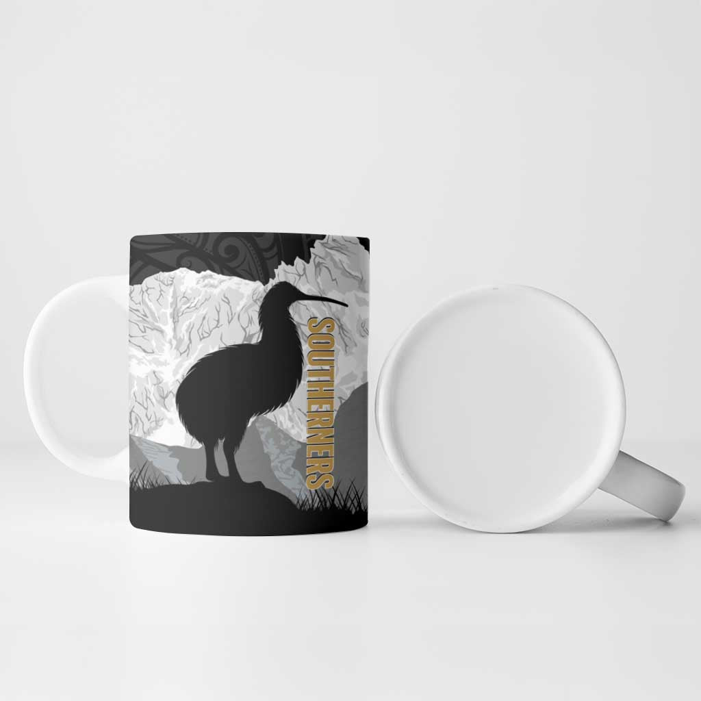 New Zealand South Island Football Custom Ceramic Mug Aoraki Mount Cook With Kiwi Maori Pattern LT14 - Polynesian Pride