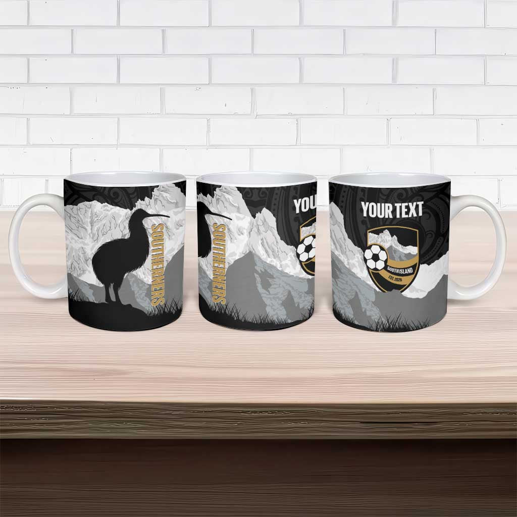 New Zealand South Island Football Custom Ceramic Mug Aoraki Mount Cook With Kiwi Maori Pattern LT14 - Polynesian Pride