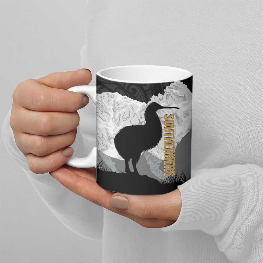 New Zealand South Island Football Custom Ceramic Mug Aoraki Mount Cook With Kiwi Maori Pattern LT14 - Polynesian Pride