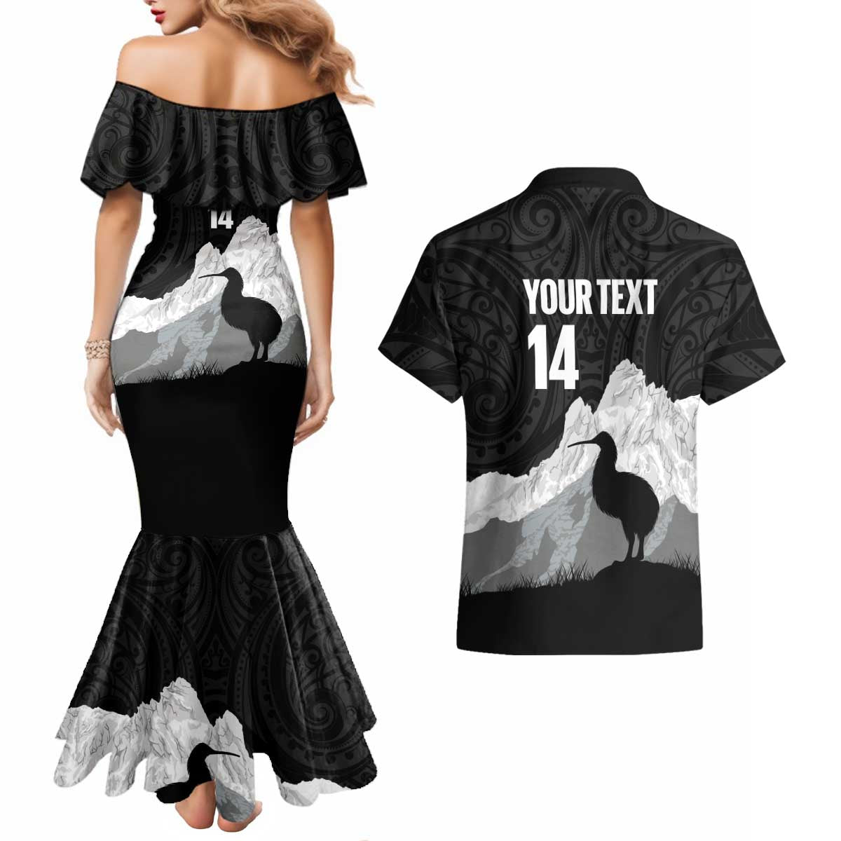 New Zealand South Island Football Custom Couples Matching Mermaid Dress and Hawaiian Shirt Aoraki Mount Cook With Kiwi Maori Pattern LT14 - Polynesian Pride
