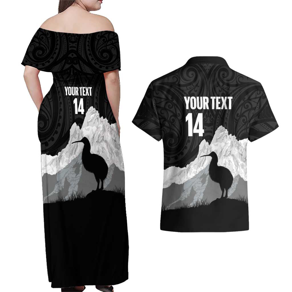 New Zealand South Island Football Custom Couples Matching Off Shoulder Maxi Dress and Hawaiian Shirt Aoraki Mount Cook With Kiwi Maori Pattern LT14 - Polynesian Pride