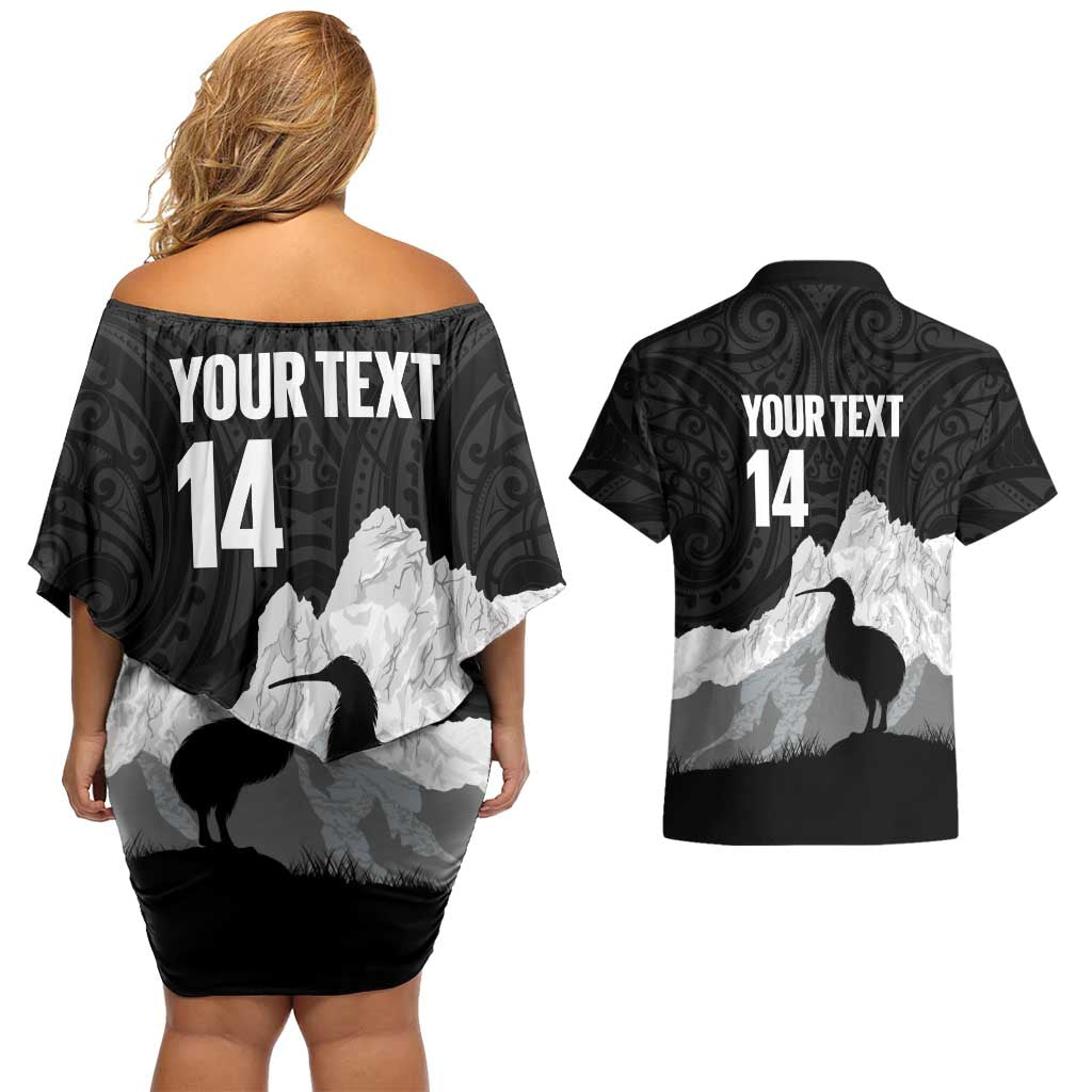 New Zealand South Island Football Custom Couples Matching Off Shoulder Short Dress and Hawaiian Shirt Aoraki Mount Cook With Kiwi Maori Pattern LT14 - Polynesian Pride
