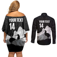 New Zealand South Island Football Custom Couples Matching Off Shoulder Short Dress and Long Sleeve Button Shirt Aoraki Mount Cook With Kiwi Maori Pattern LT14 - Polynesian Pride