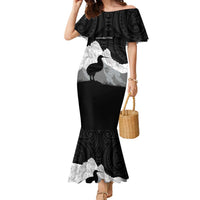 New Zealand South Island Football Custom Family Matching Mermaid Dress and Hawaiian Shirt Aoraki Mount Cook With Kiwi Maori Pattern LT14 Mom's Dress Black - Polynesian Pride