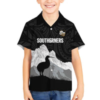 New Zealand South Island Football Custom Family Matching Tank Maxi Dress and Hawaiian Shirt Aoraki Mount Cook With Kiwi Maori Pattern LT14 Son's Shirt Black - Polynesian Pride