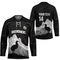 New Zealand South Island Football Custom Hockey Jersey Aoraki Mount Cook With Kiwi Maori Pattern