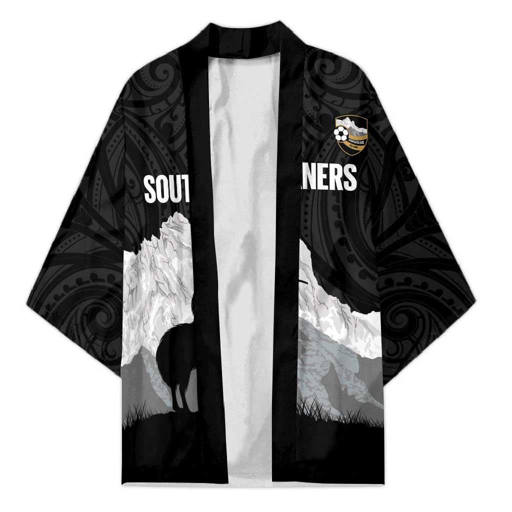 New Zealand South Island Football Custom Kimono Aoraki Mount Cook With Kiwi Maori Pattern LT14 Unisex Black - Polynesian Pride