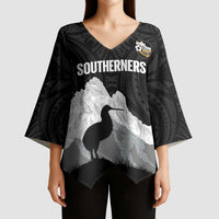 New Zealand South Island Football Custom Kimono Sleeve Blouse Aoraki Mount Cook With Kiwi Maori Pattern LT14 - Polynesian Pride