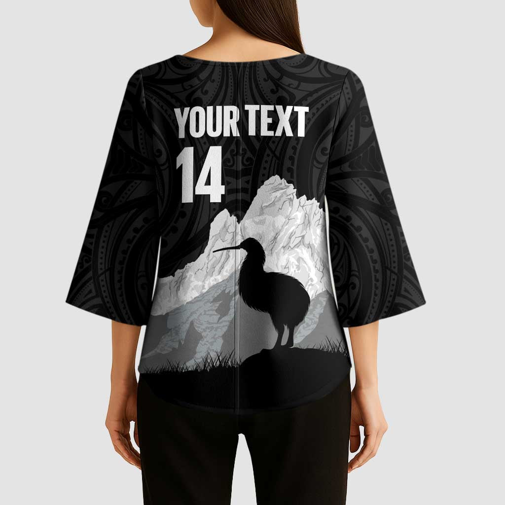 New Zealand South Island Football Custom Kimono Sleeve Blouse Aoraki Mount Cook With Kiwi Maori Pattern LT14 - Polynesian Pride