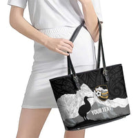 New Zealand South Island Football Custom Leather Tote Bag Aoraki Mount Cook With Kiwi Maori Pattern