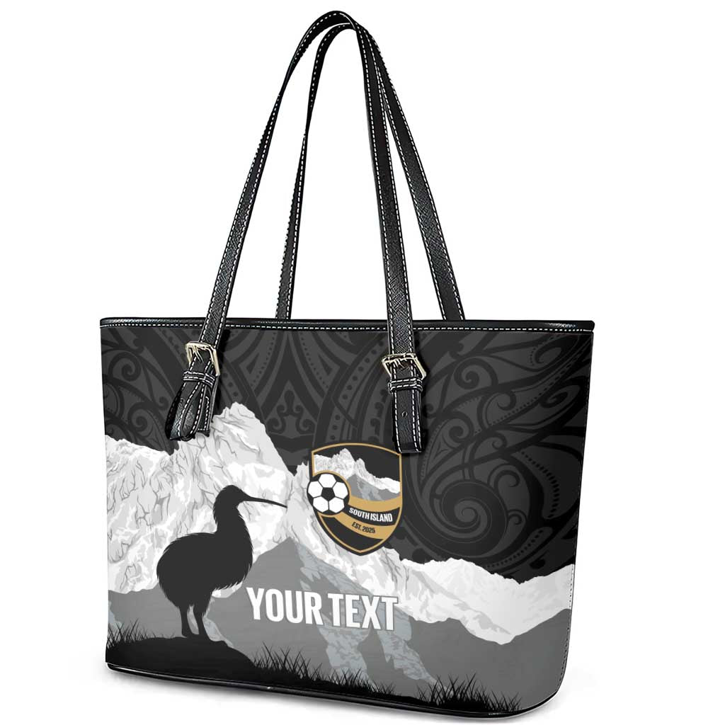 New Zealand South Island Football Custom Leather Tote Bag Aoraki Mount Cook With Kiwi Maori Pattern