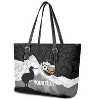 New Zealand South Island Football Custom Leather Tote Bag Aoraki Mount Cook With Kiwi Maori Pattern