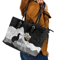 New Zealand South Island Football Custom Leather Tote Bag Aoraki Mount Cook With Kiwi Maori Pattern