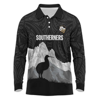 New Zealand South Island Football Custom Long Sleeve Polo Shirt Aoraki Mount Cook With Kiwi Maori Pattern