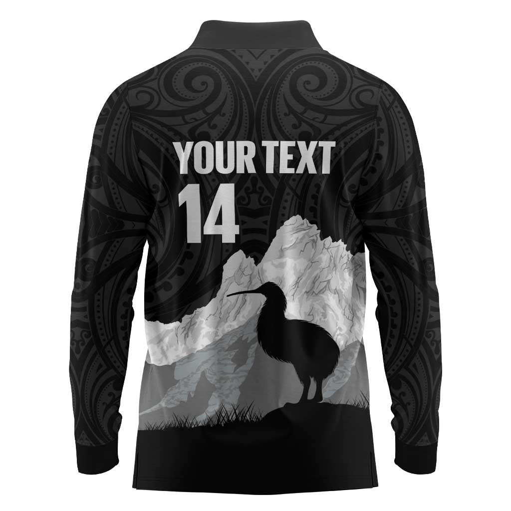 New Zealand South Island Football Custom Long Sleeve Polo Shirt Aoraki Mount Cook With Kiwi Maori Pattern