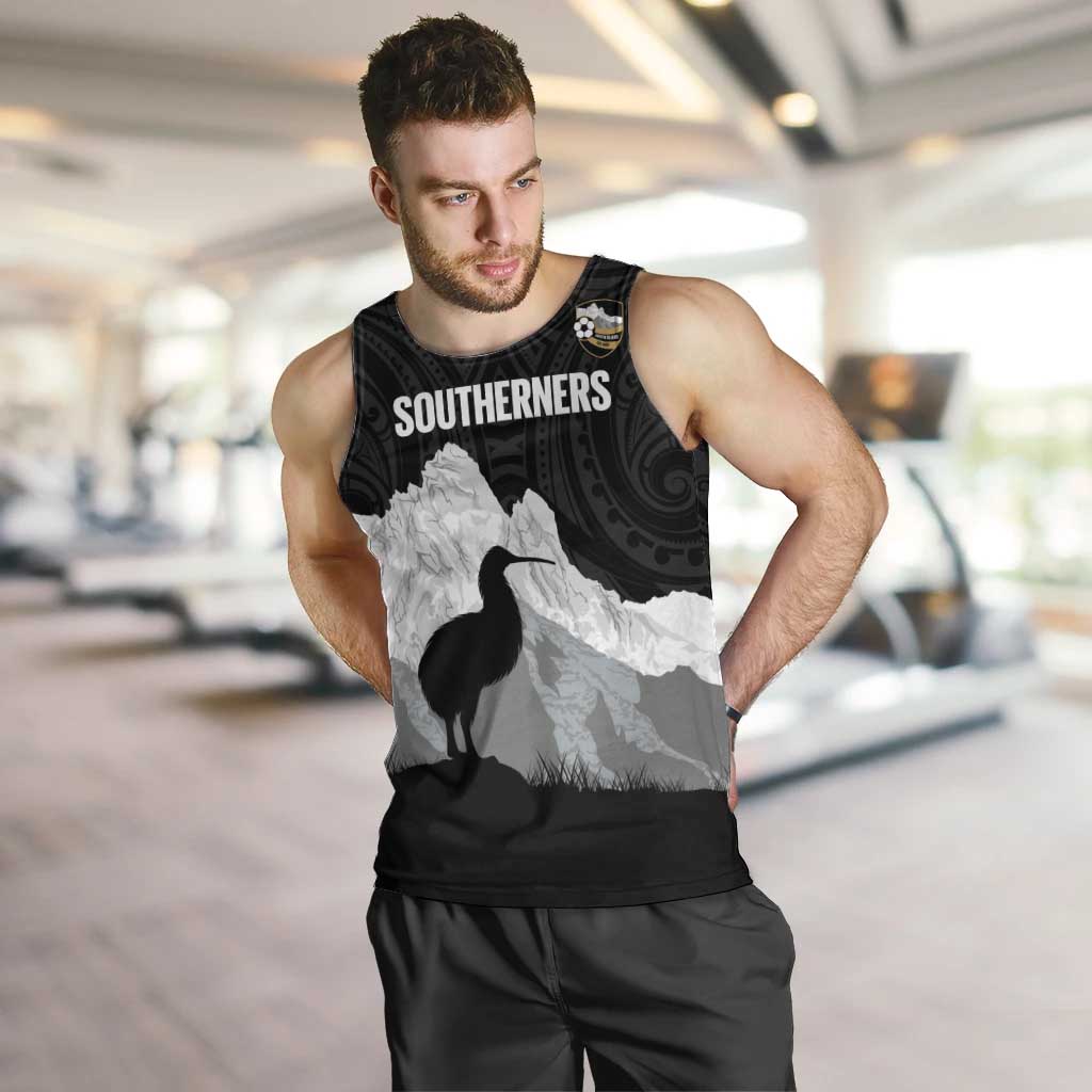 New Zealand South Island Football Custom Men Tank Top Aoraki Mount Cook With Kiwi Maori Pattern LT14 Black - Polynesian Pride