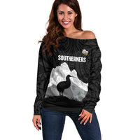 New Zealand South Island Football Custom Off Shoulder Sweater Aoraki Mount Cook With Kiwi Maori Pattern LT14 Women Black - Polynesian Pride