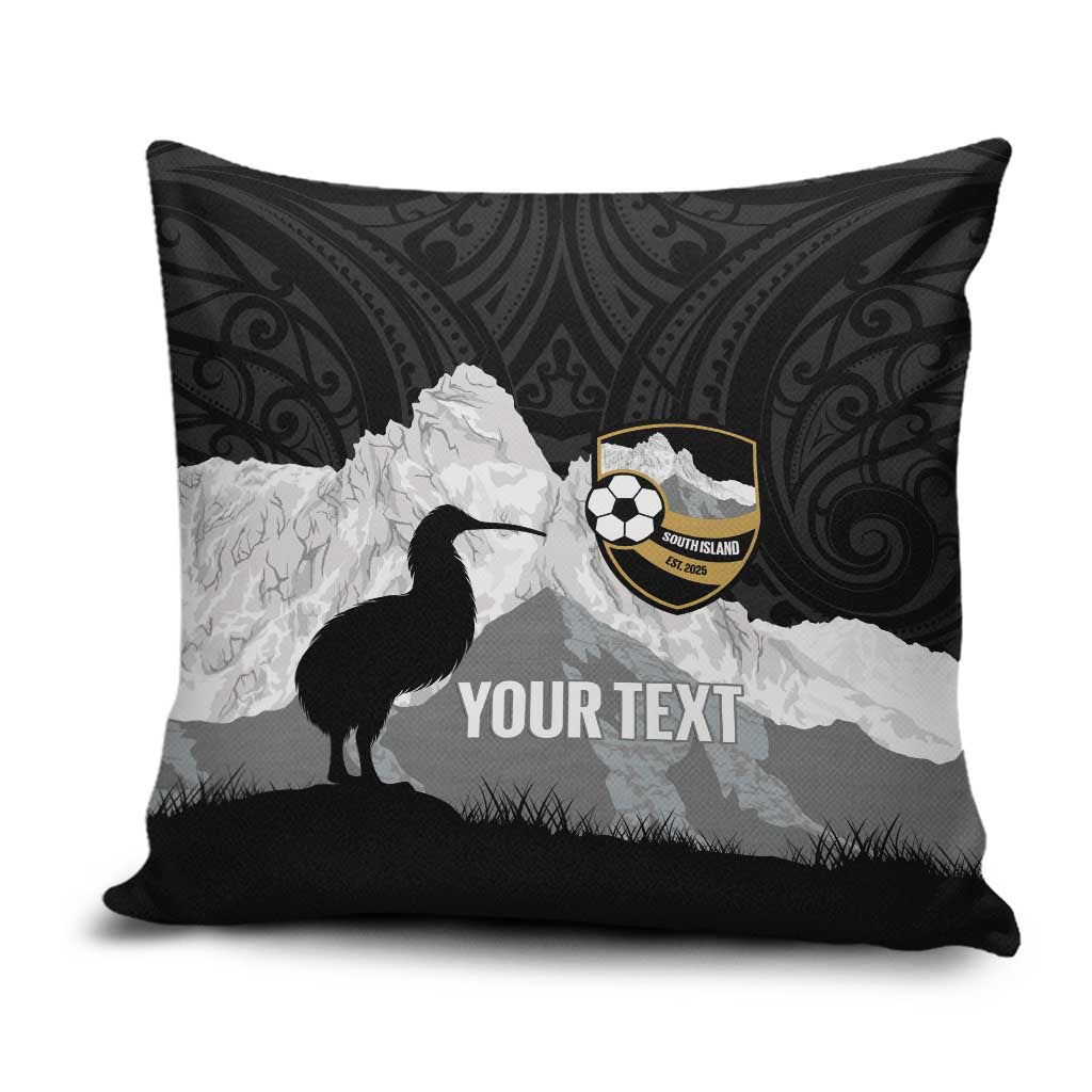 New Zealand South Island Football Custom Pillow Cover Aoraki Mount Cook With Kiwi Maori Pattern LT14 Black - Polynesian Pride