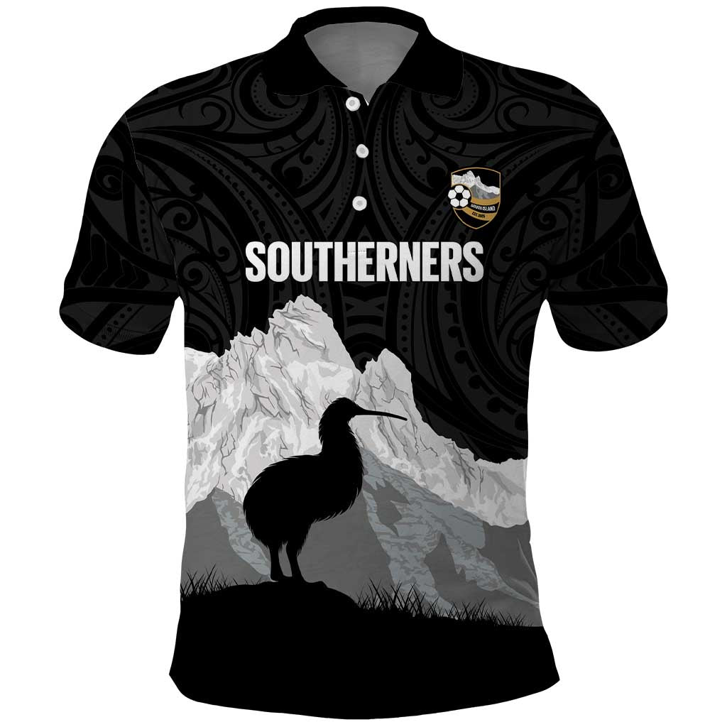 New Zealand South Island Football Custom Polo Shirt Aoraki Mount Cook With Kiwi Maori Pattern