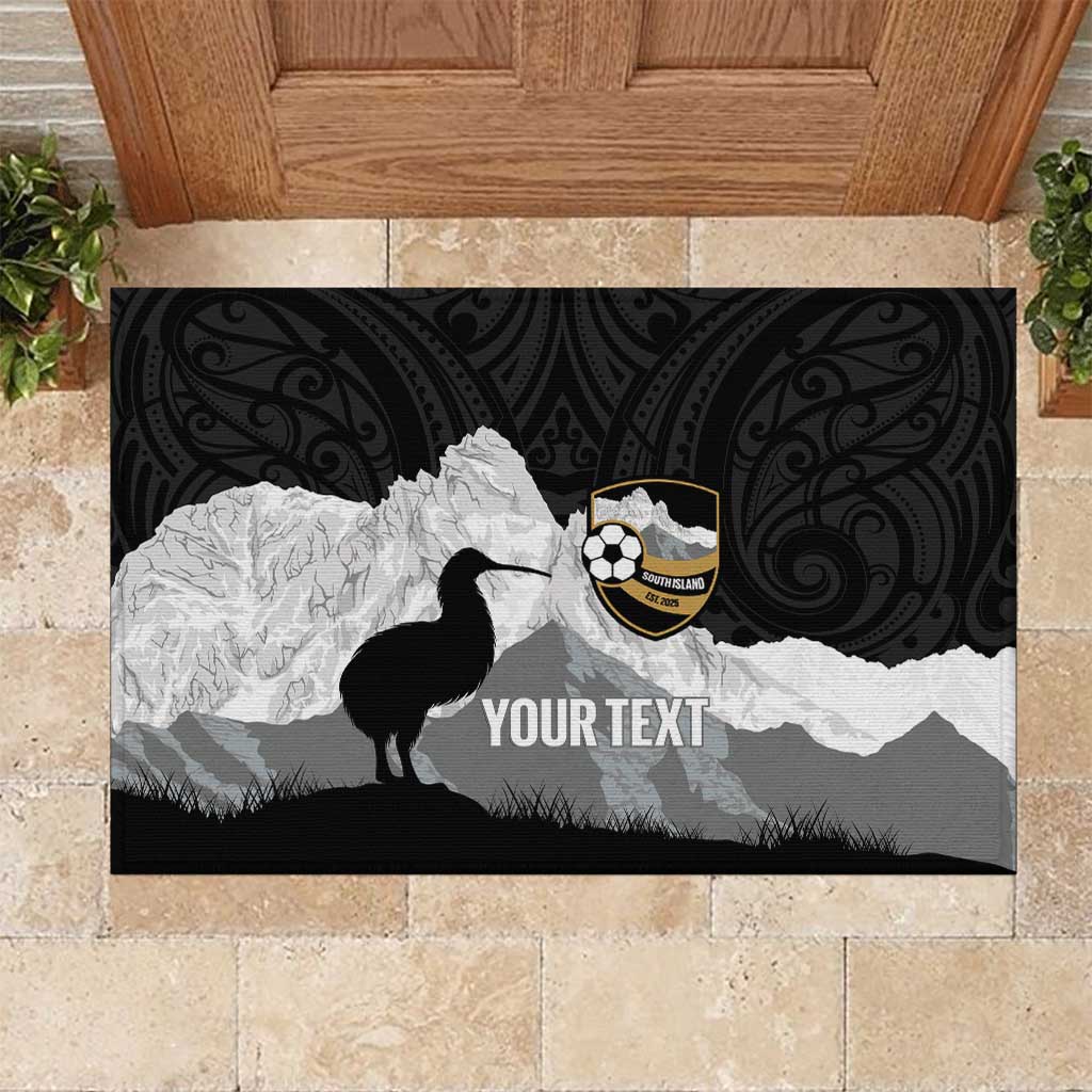 New Zealand South Island Football Custom Rubber Doormat Aoraki Mount Cook With Kiwi Maori Pattern LT14 Black - Polynesian Pride