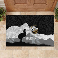 New Zealand South Island Football Custom Rubber Doormat Aoraki Mount Cook With Kiwi Maori Pattern LT14 Black - Polynesian Pride