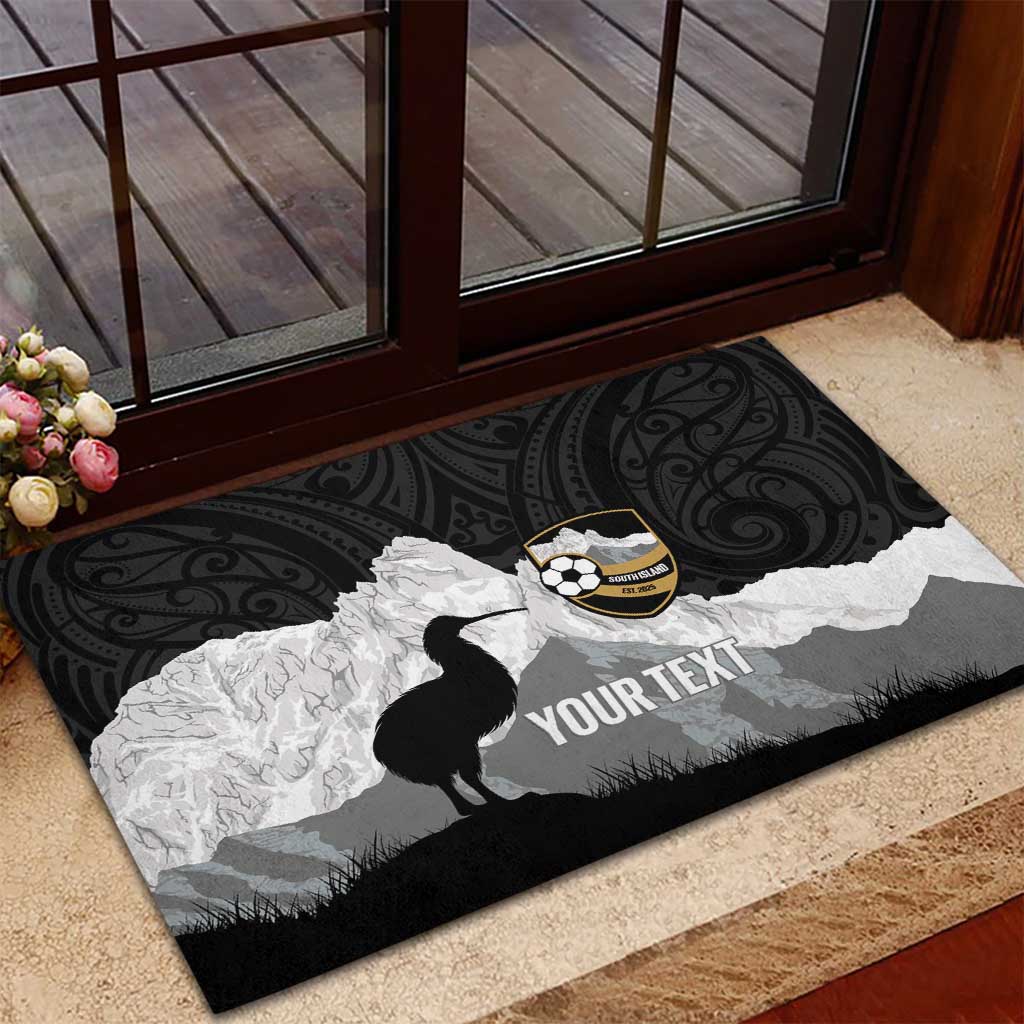 New Zealand South Island Football Custom Rubber Doormat Aoraki Mount Cook With Kiwi Maori Pattern LT14 - Polynesian Pride