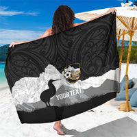 New Zealand South Island Football Custom Sarong Aoraki Mount Cook With Kiwi Maori Pattern LT14 One Size 44 x 66 inches Black - Polynesian Pride