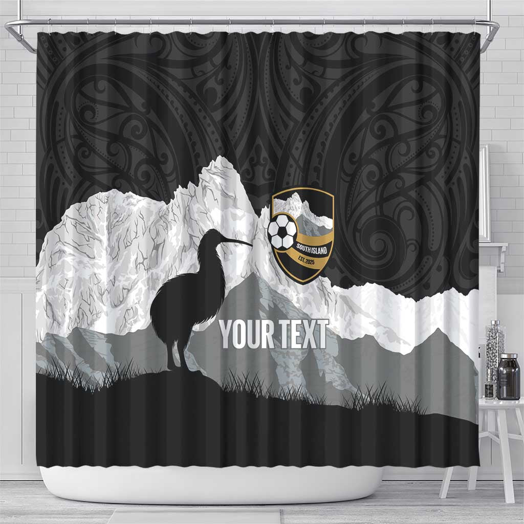 New Zealand South Island Football Custom Shower Curtain Aoraki Mount Cook With Kiwi Maori Pattern LT14 - Polynesian Pride