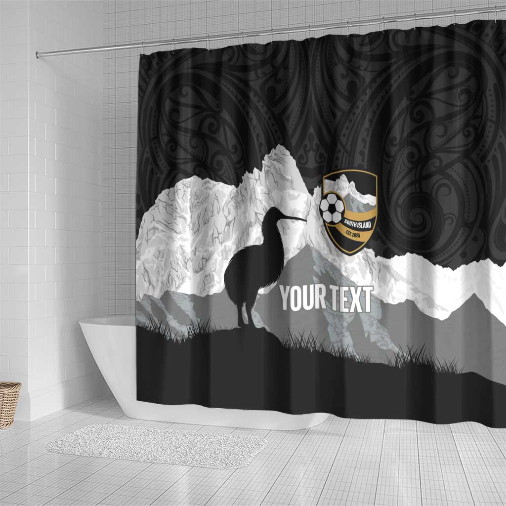 New Zealand South Island Football Custom Shower Curtain Aoraki Mount Cook With Kiwi Maori Pattern LT14 - Polynesian Pride