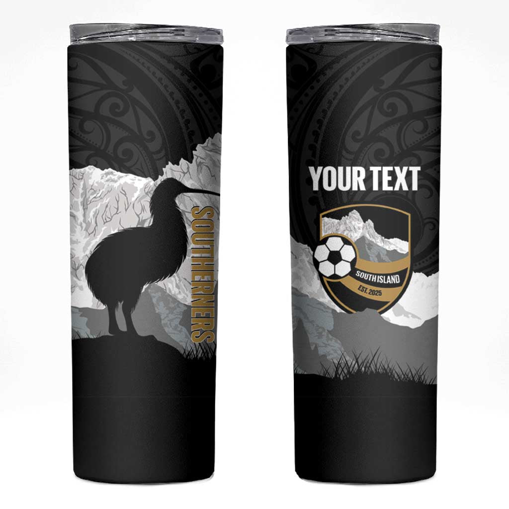 New Zealand South Island Football Custom Skinny Tumbler Aoraki Mount Cook With Kiwi Maori Pattern