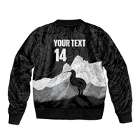 New Zealand South Island Football Custom Sleeve Zip Bomber Jacket Aoraki Mount Cook With Kiwi Maori Pattern LT14 - Polynesian Pride