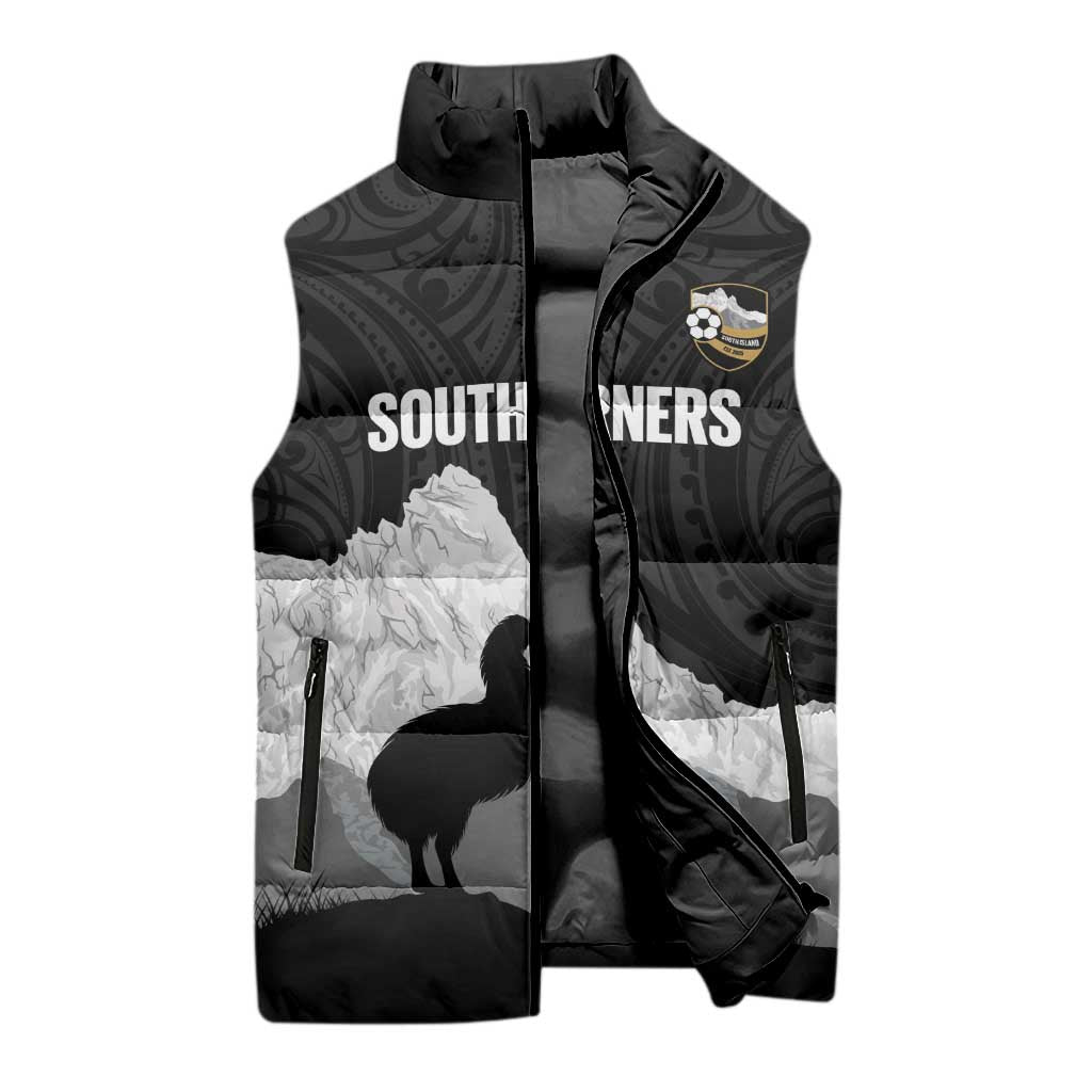 New Zealand South Island Football Custom Sleeveless Puffer Jacket Aoraki Mount Cook With Kiwi Maori Pattern LT14 - Polynesian Pride