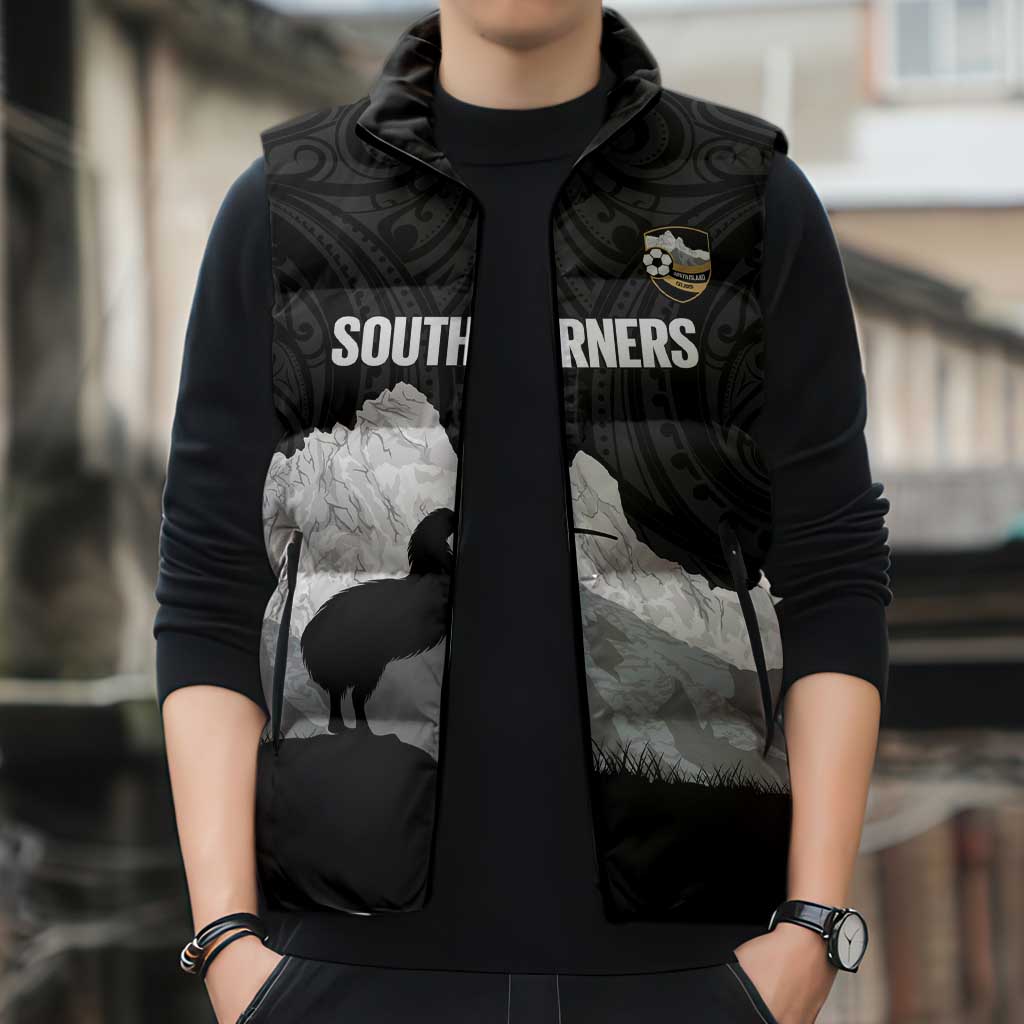 New Zealand South Island Football Custom Sleeveless Puffer Jacket Aoraki Mount Cook With Kiwi Maori Pattern LT14 - Polynesian Pride