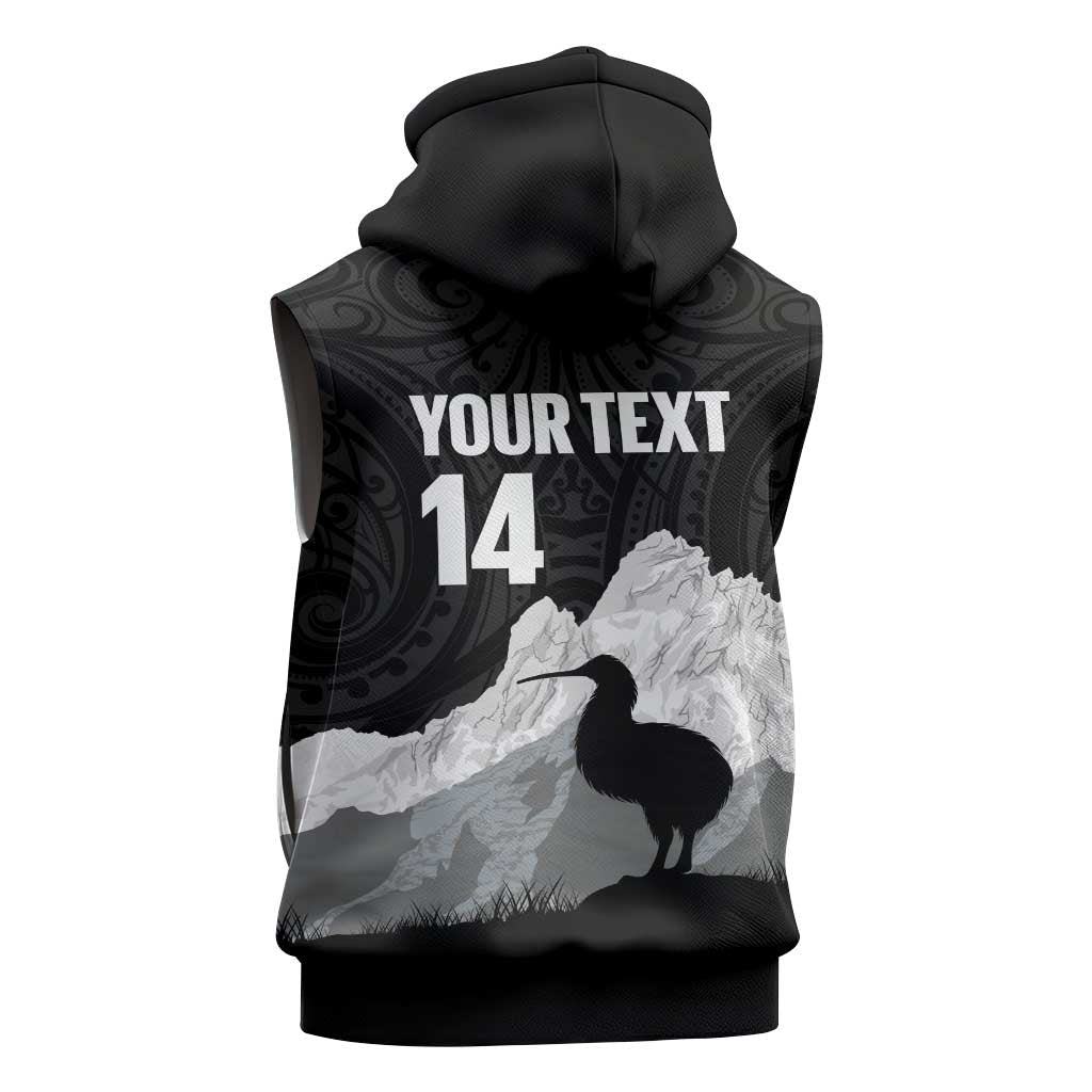 New Zealand South Island Football Custom Sleeveless Zip Hoodie Aoraki Mount Cook With Kiwi Maori Pattern