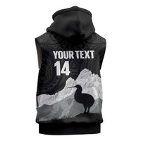 New Zealand South Island Football Custom Sleeveless Zip Hoodie Aoraki Mount Cook With Kiwi Maori Pattern