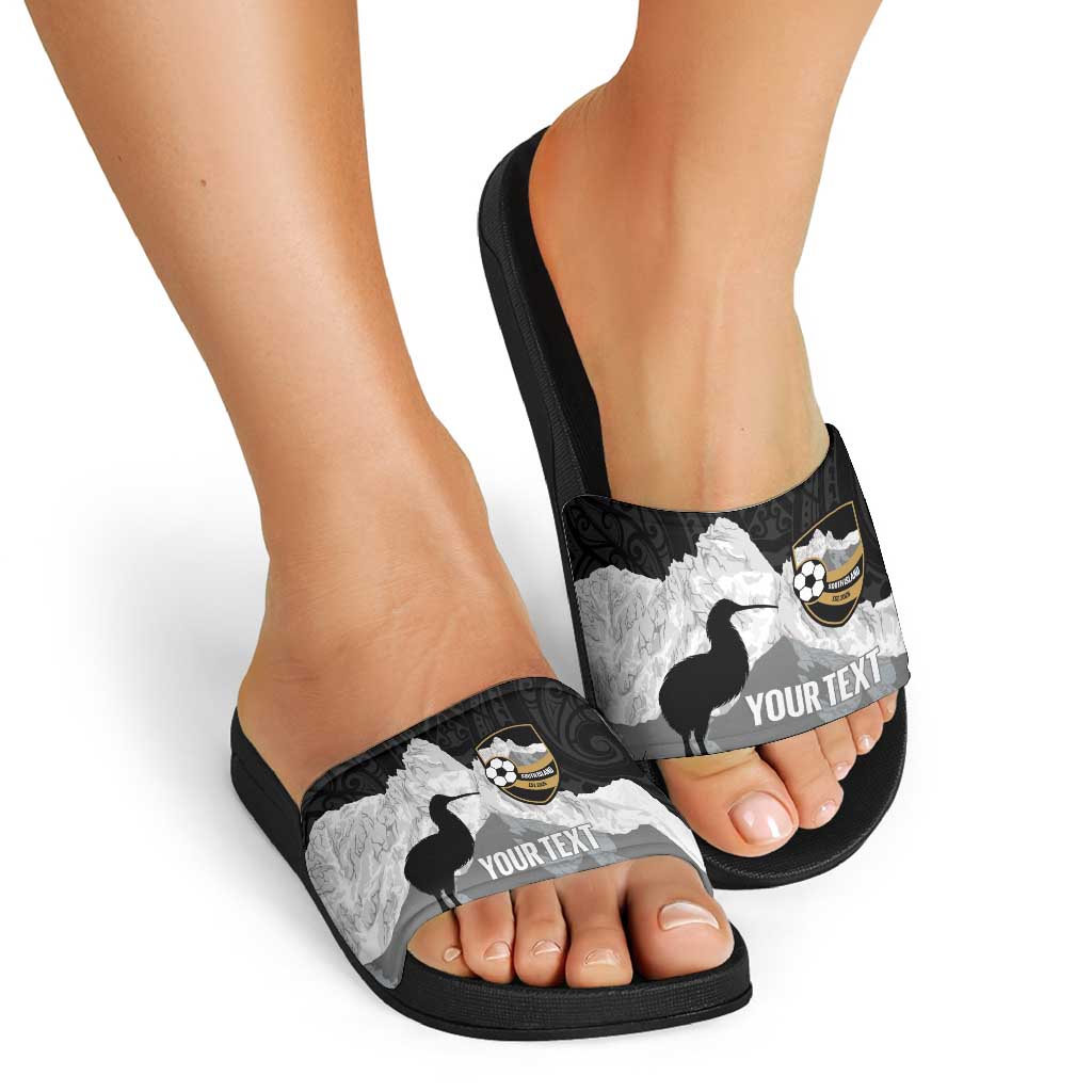 New Zealand South Island Football Custom Slide Sandals Aoraki Mount Cook With Kiwi Maori Pattern LT14 - Polynesian Pride