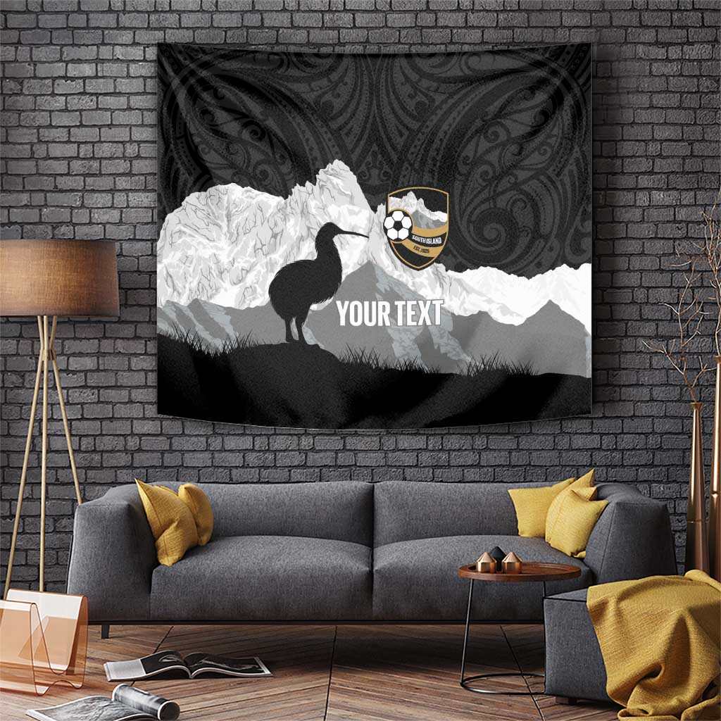 New Zealand South Island Football Custom Tapestry Aoraki Mount Cook With Kiwi Maori Pattern LT14 Black - Polynesian Pride