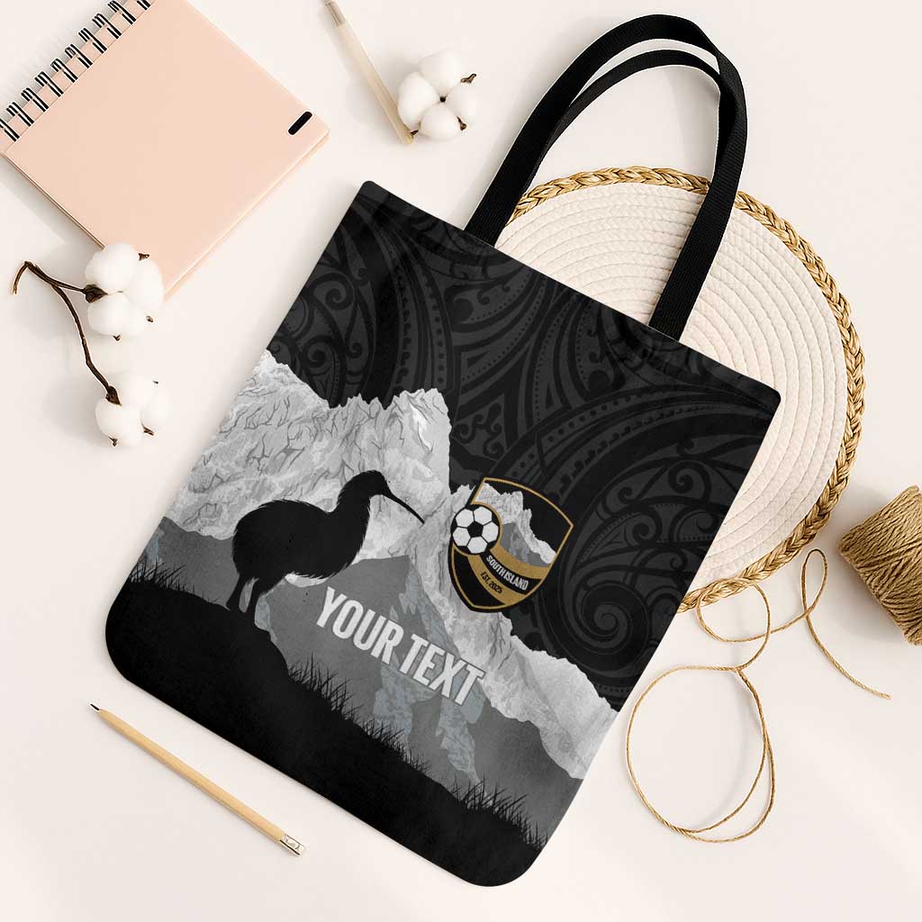 New Zealand South Island Football Custom Tote Bag Aoraki Mount Cook With Kiwi Maori Pattern LT14 Black Strap One Size Black - Polynesian Pride