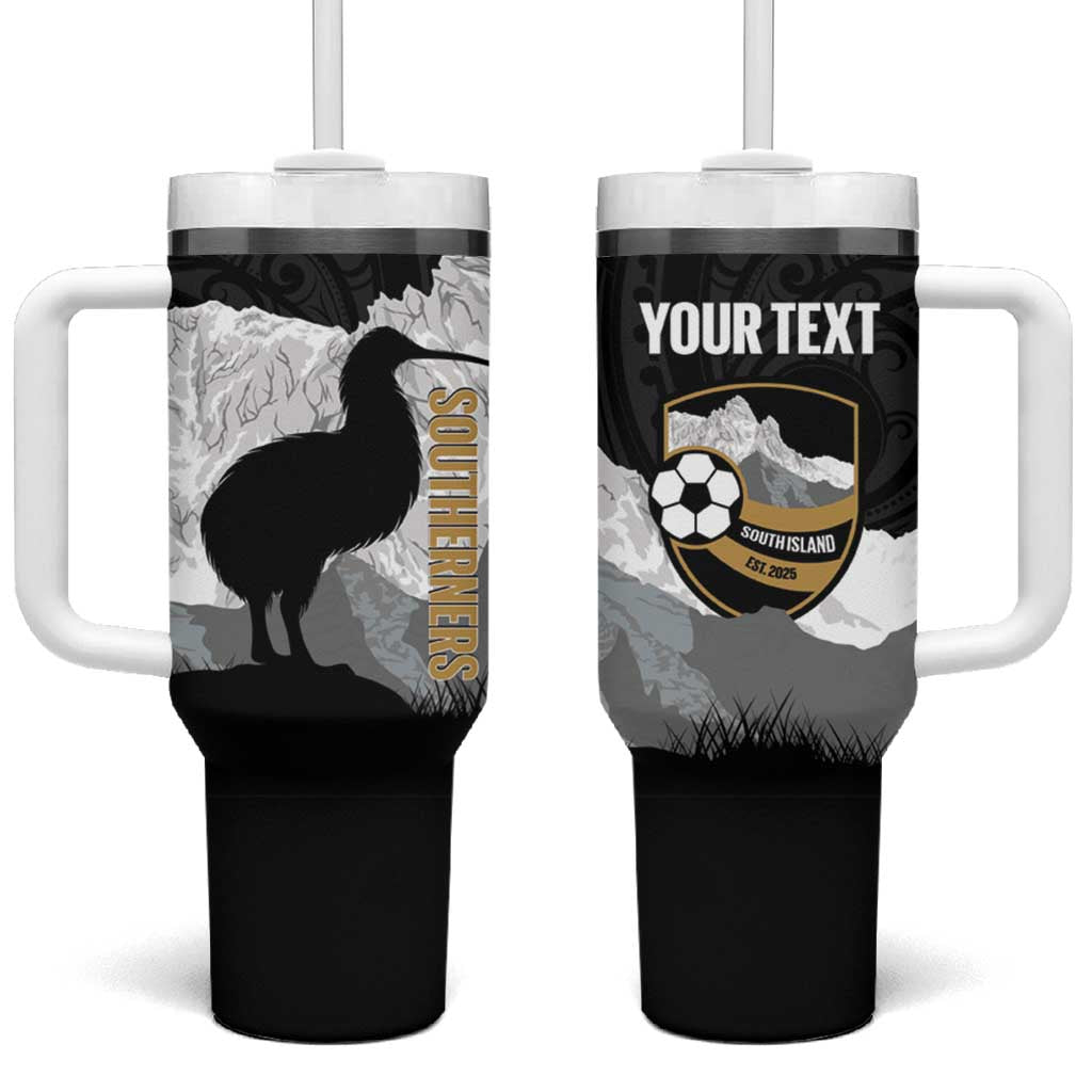 New Zealand South Island Football Custom Tumbler With Handle Aoraki Mount Cook With Kiwi Maori Pattern LT14 One Size: 40 oz Black - Polynesian Pride