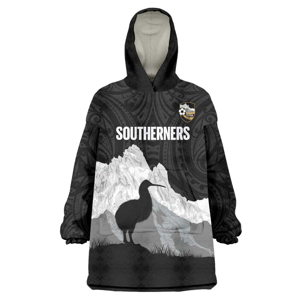 New Zealand South Island Football Custom Wearable Blanket Hoodie Aoraki Mount Cook With Kiwi Maori Pattern