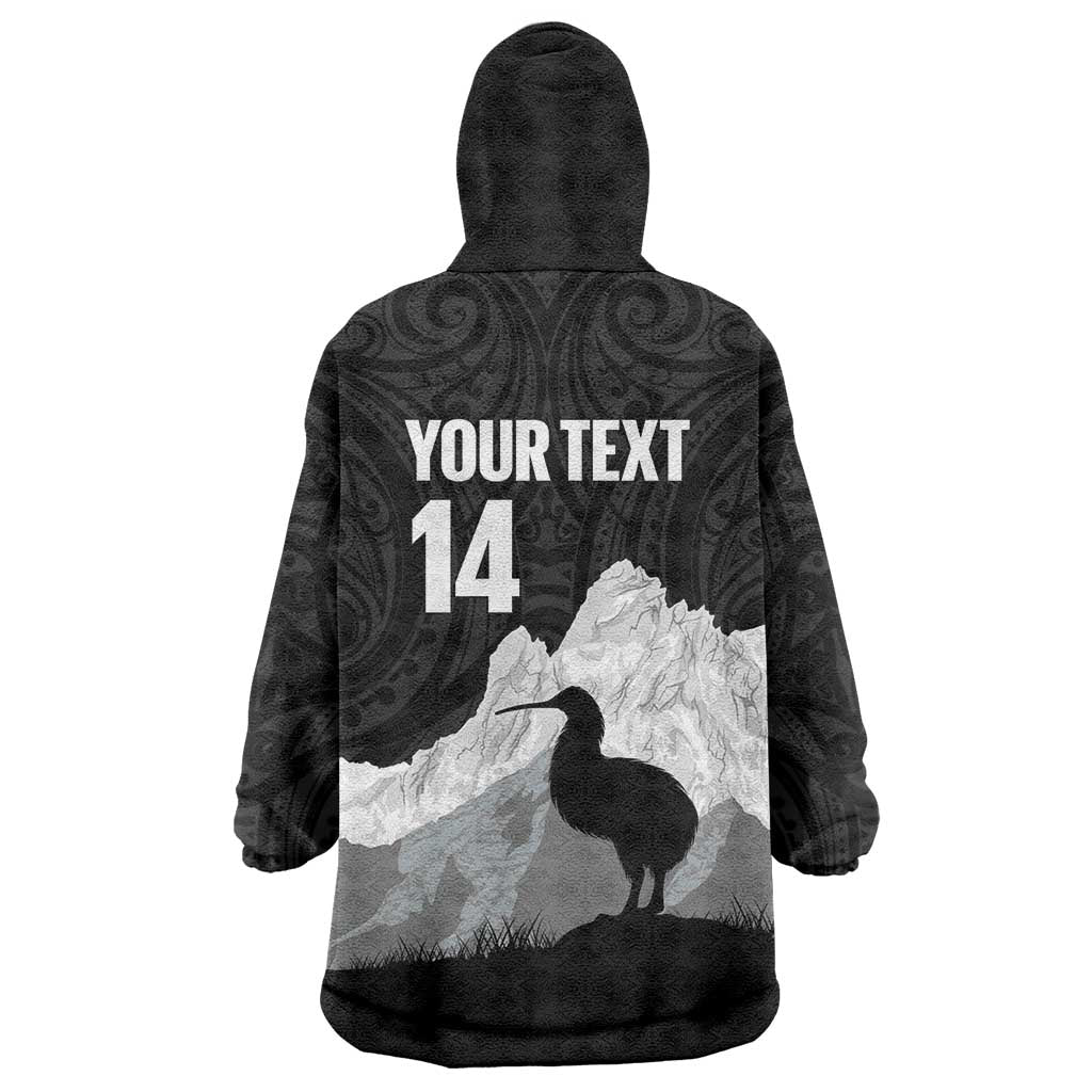New Zealand South Island Football Custom Wearable Blanket Hoodie Aoraki Mount Cook With Kiwi Maori Pattern