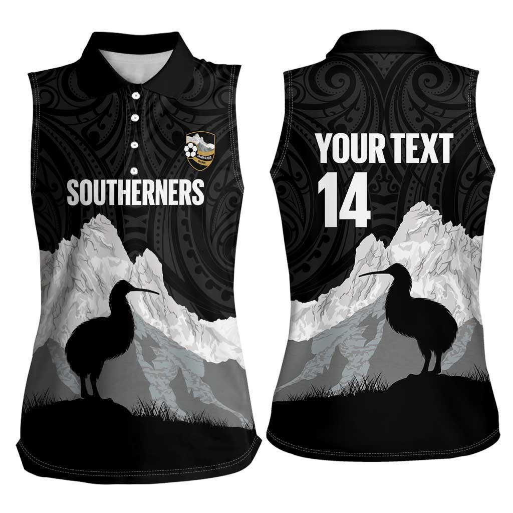 New Zealand South Island Football Custom Women Sleeveless Polo Shirt Aoraki Mount Cook With Kiwi Maori Pattern