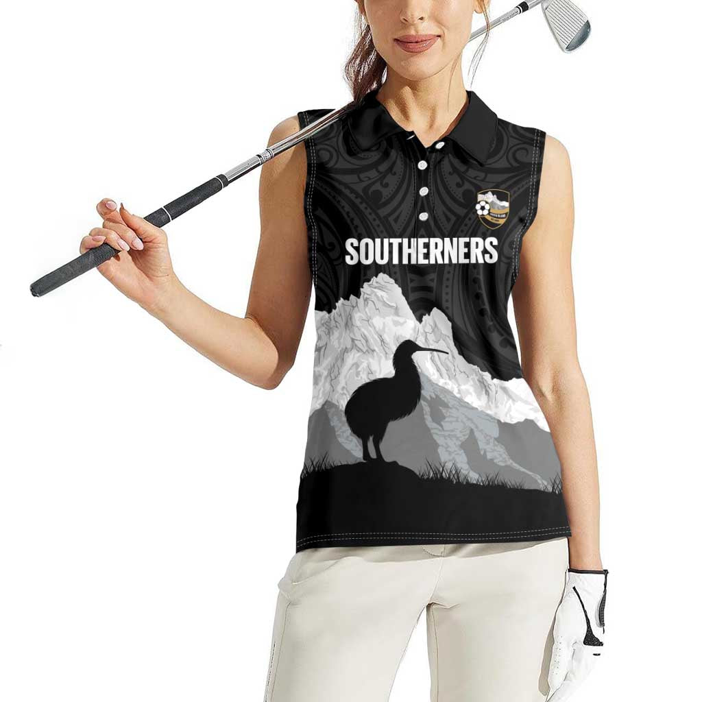 New Zealand South Island Football Custom Women Sleeveless Polo Shirt Aoraki Mount Cook With Kiwi Maori Pattern